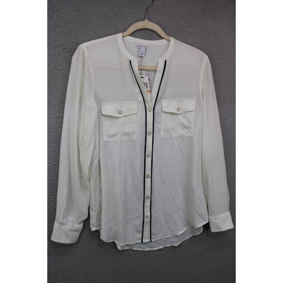 Nautica Long Sleeve Semi Sheer Button Up Blouse-Size Small-New with Tags - Picture 1 of 11